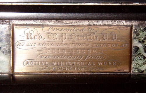 Brass plate on William P Smith's Timepiece
