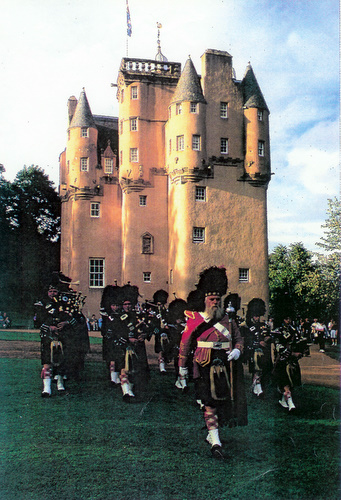 Lonach Pipe Band beating the retreat at Craigievar