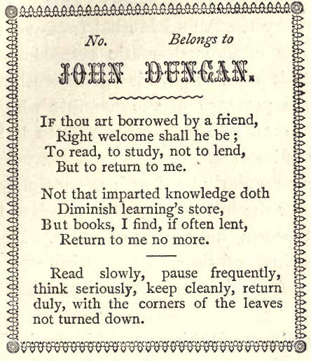 Label from a book belonging to John Duncan