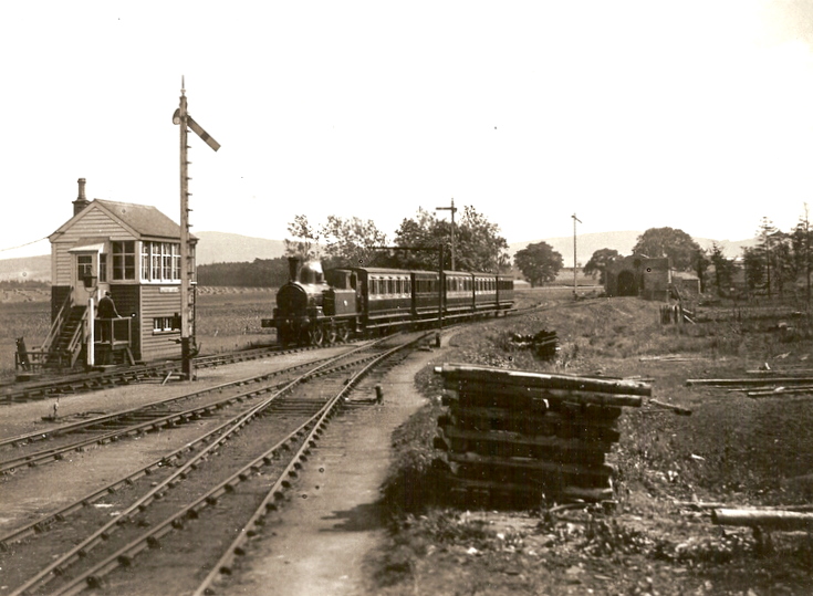 Alford signalbox and Alford bound train.