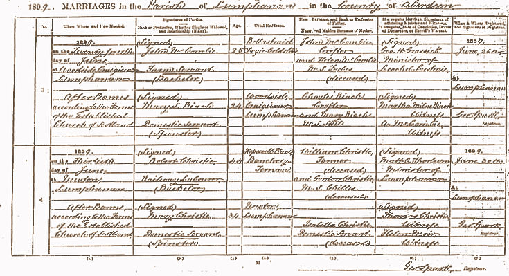 Marriage of John McCombie and Mary Riach